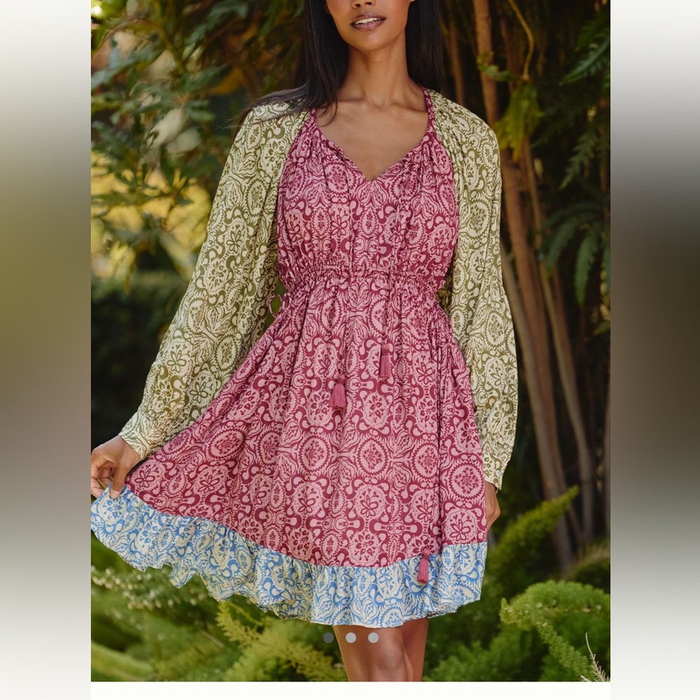 NEW Anthropologie Mahila long sleeve tie front mini dress size S